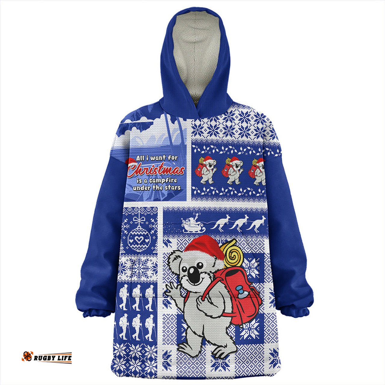 Australia Koala Wonderland Christmas Blue Wearable Blanket Hoodie Aussie Oodie