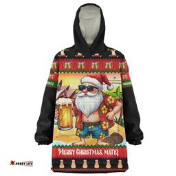 Australia Christmas Santa Beer Cheers Style Wearable Blanket Hoodie Aussie Oodie