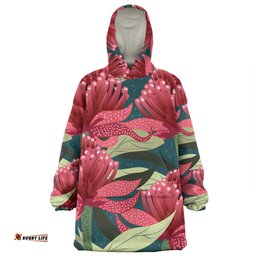 Australia Flowers Aboriginal Australian Waratah Flowers Painting In Aboriginal Style Wearable Blanket Hoodie Aussie Oodie