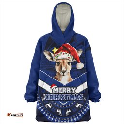 Australia Holiday Kangaroo Merry Christmas Blue Wearable Blanket Hoodie Aussie Oodie