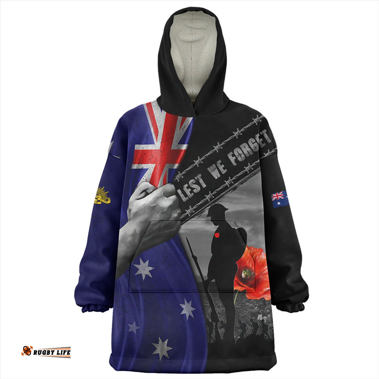 Australia Remembrance Day Australian Fallen Heroes Gray Wearable Blanket Hoodie Aussie Oodie