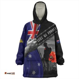 Australia Remembrance Day Australian Fallen Heroes Gray Wearable Blanket Hoodie Aussie Oodie