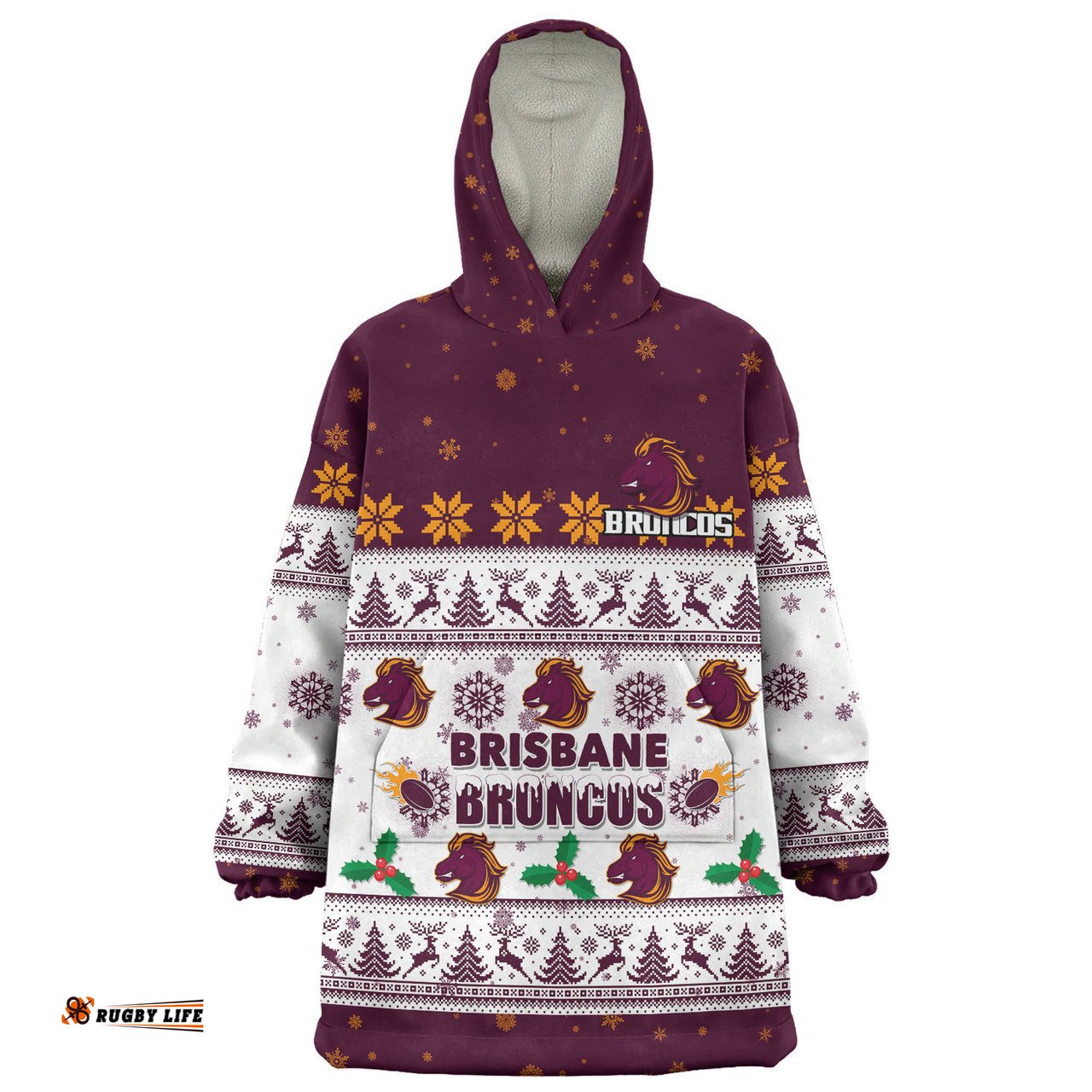 Brisbane Broncos Christmas Custom Special Ugly Christmas Wearable Blanket Hoodie Aussie Oodie