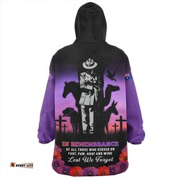 Australia Anzac Day Lest We Forget War Animals Purple Poppy Wearable Blanket Hoodie Aussie Oodie