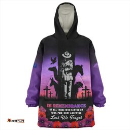 Australia Anzac Day Lest We Forget War Animals Purple Poppy Wearable Blanket Hoodie Aussie Oodie