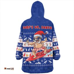 Australia Merry Christmas Mate Surf's Up Santa Blue Wearable Blanket Hoodie Aussie Oodie