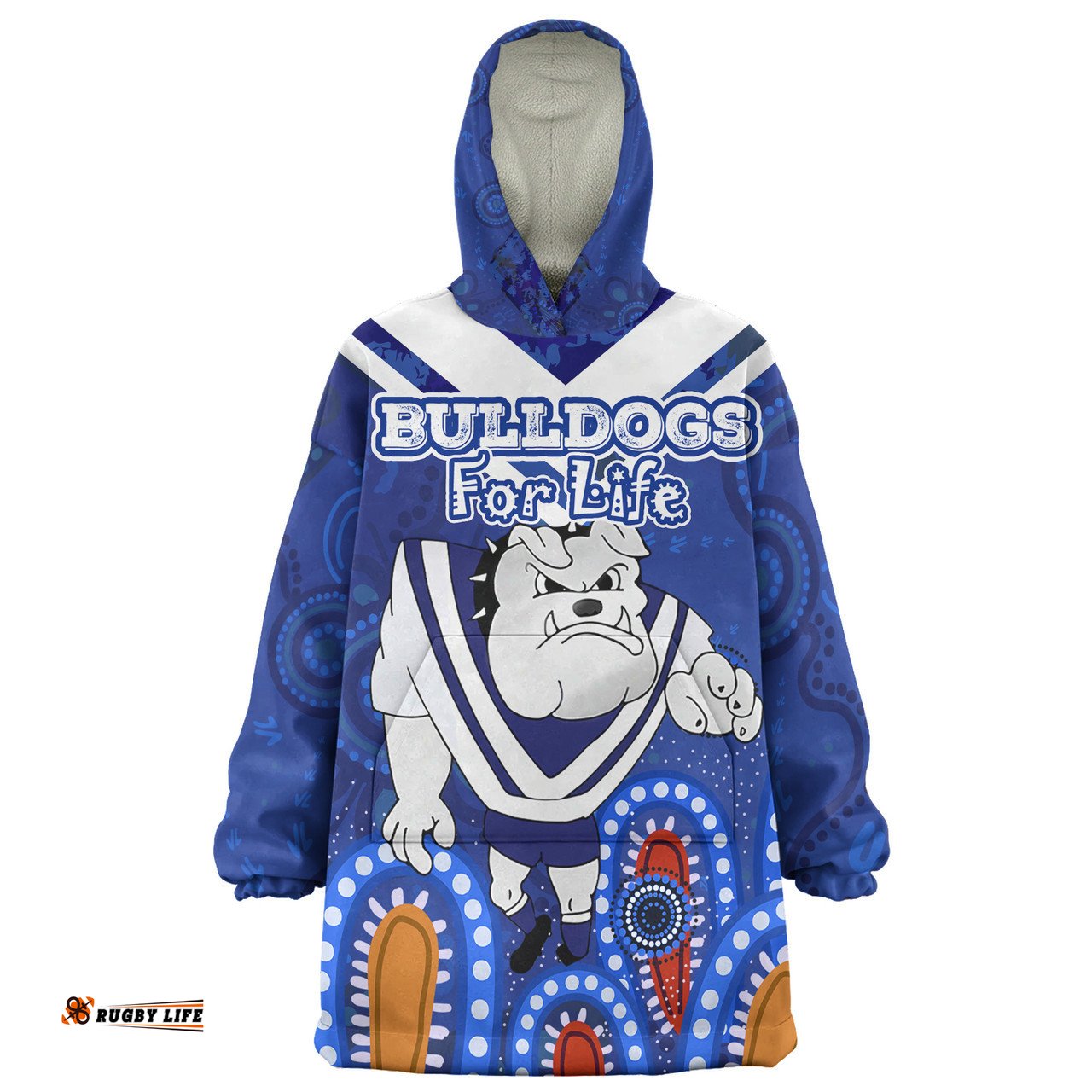 Canterbury Bankstown Bulldogs Custom Bulldogs For Life With Aboriginal Style Wearable Blanket Hoodie Aussie Oodie