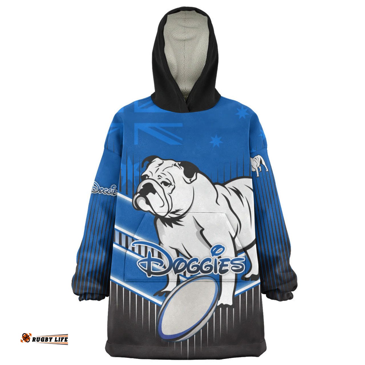 Canterbury Bankstown Bulldogs Bulldogs Mascot With Australia Flag Wearable Blanket Hoodie Aussie Oodie