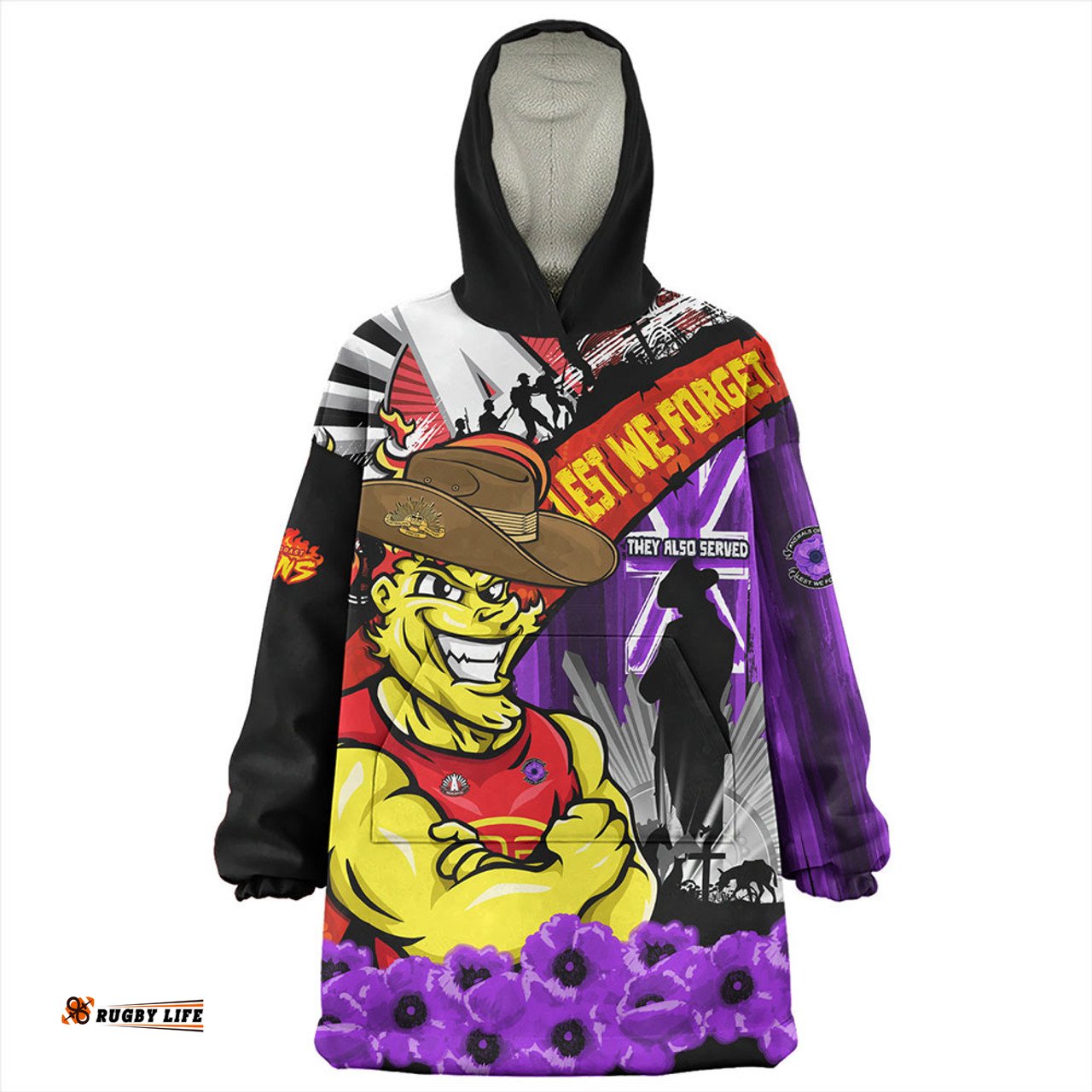 Gold Coast SUNS ANZAC Day Honor Purple Valor And Spirit Wearable Blanket Hoodie Aussie Oodie