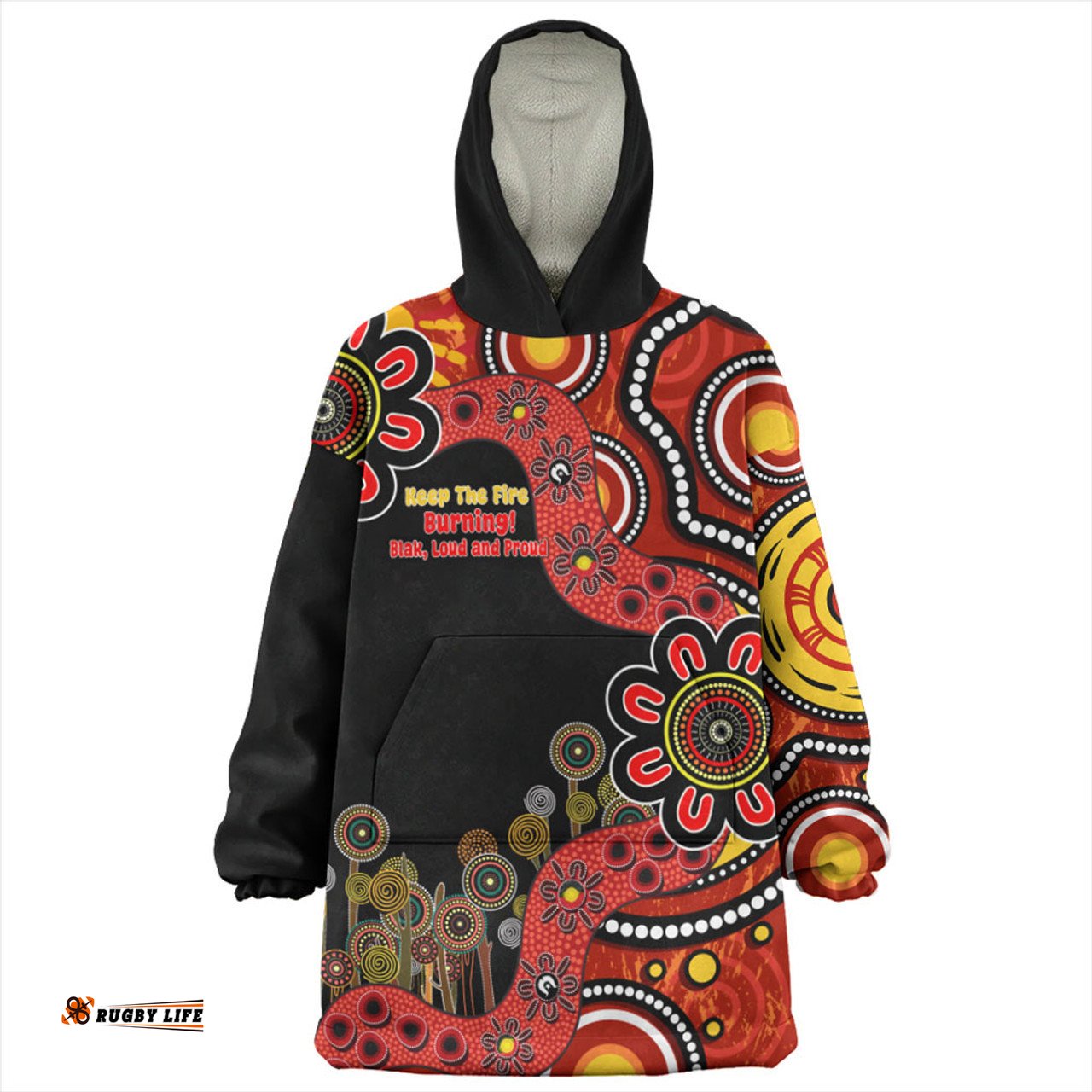 Australia Aboriginal Indigenous Naidoc Week Keep The Fire Burning! Blak, Loud And Proud Wearable Blanket Hoodie Aussie Oodie