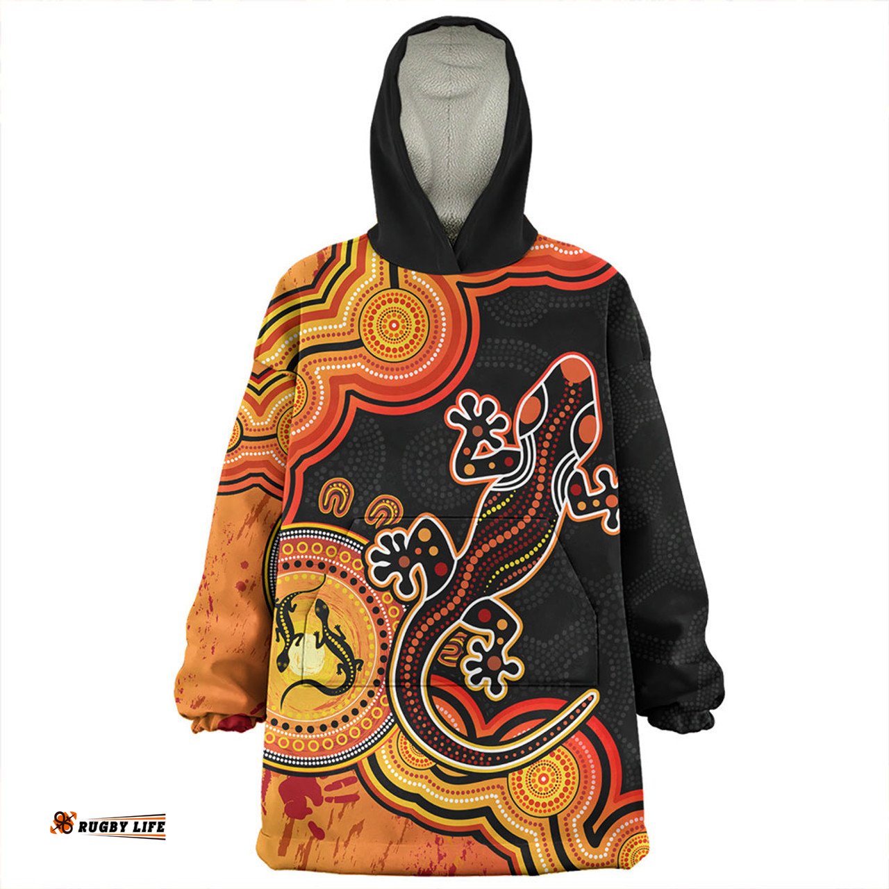 Australia Aboriginal Lizard Dreaming Outback Orange Wearable Blanket Hoodie Aussie Oodie