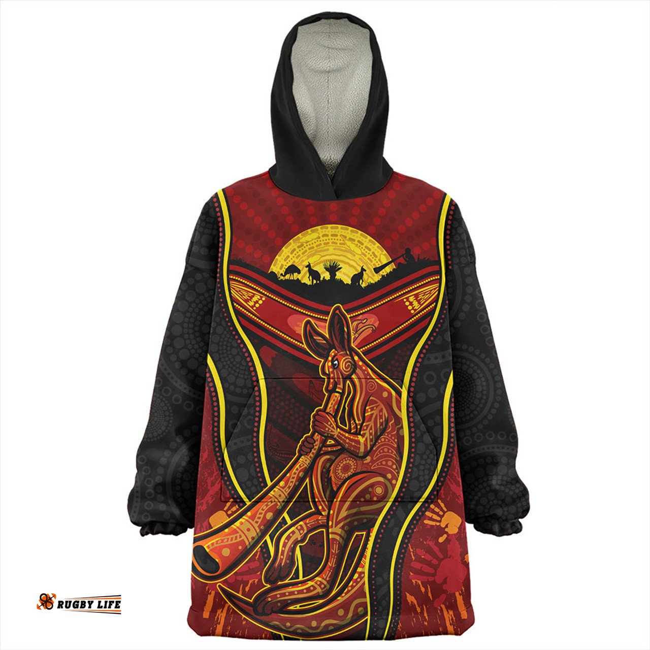 Australia Aboriginal Kangaroo Spirit Dreaming Wearable Blanket Hoodie Aussie Oodie