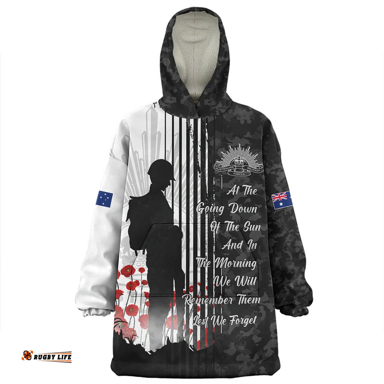 Australia Spirit Of Remembrance Day Lest We Forget Black Wearable Blanket Hoodie Aussie Oodie