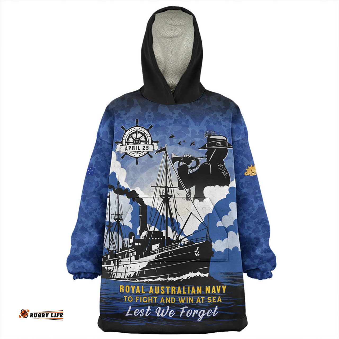 Australia Anzac Day Royal Australian Navy Camouflage Style Wearable Blanket Hoodie Aussie Oodie