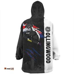 Collingwood Burning Passion Of Power Scratch Style Wearable Blanket Hoodie Aussie Oodie