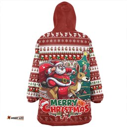 Australia Merry Christmas, Santa Claus Riding A Kangaroo Wearable Blanket Hoodie Aussie Oodie