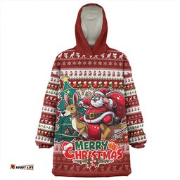 Australia Merry Christmas, Santa Claus Riding A Kangaroo Wearable Blanket Hoodie Aussie Oodie