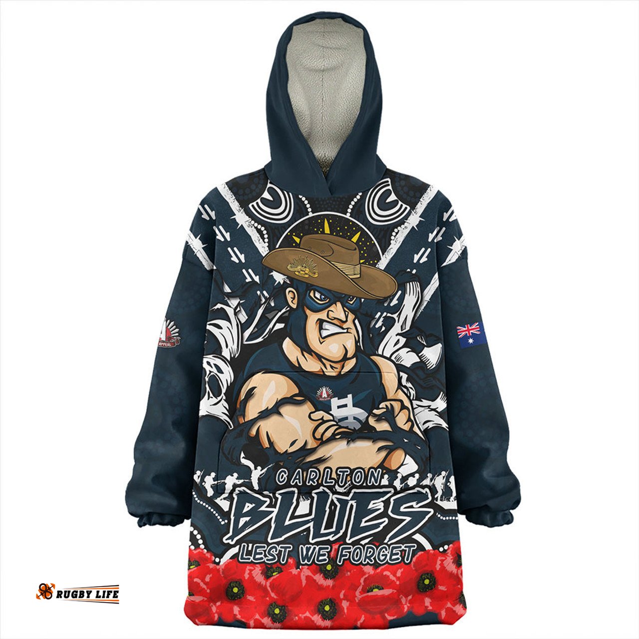 Carlton Ripped Legacy Of The Game The ANZAC Spirit Lives On Wearable Blanket Hoodie Aussie Oodie