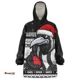 Collingwood Merry Christmas Down Under Footy Power Style Wearable Blanket Hoodie Aussie Oodie