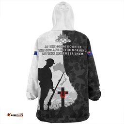 Australia Anzac Day Lest We Forget Black Grunge Style Wearable Blanket Hoodie Aussie Oodie