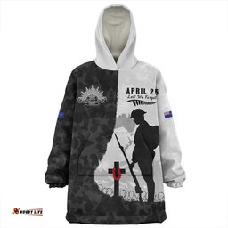 Australia Anzac Day Lest We Forget Black Grunge Style Wearable Blanket Hoodie Aussie Oodie