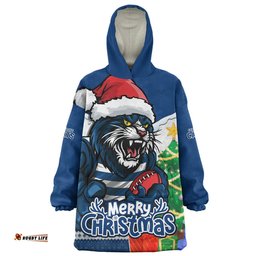Geelong Cats Santa Scoring Touchdown On Christmas Game Day Wearable Blanket Hoodie Aussie Oodie