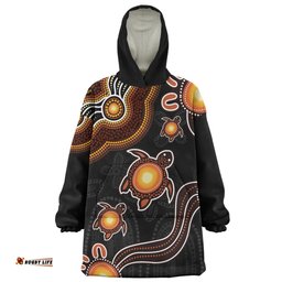 Australia Aboriginal Turtle Dreaming Journey Featuring Dot Art Orange Wearable Blanket Hoodie Aussie Oodie