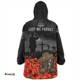 Australia Lest We Forget Hat And Boots Design Poppy Flower Wearable Blanket Hoodie Aussie Oodie