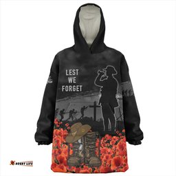 Australia Lest We Forget Hat And Boots Design Poppy Flower Wearable Blanket Hoodie Aussie Oodie