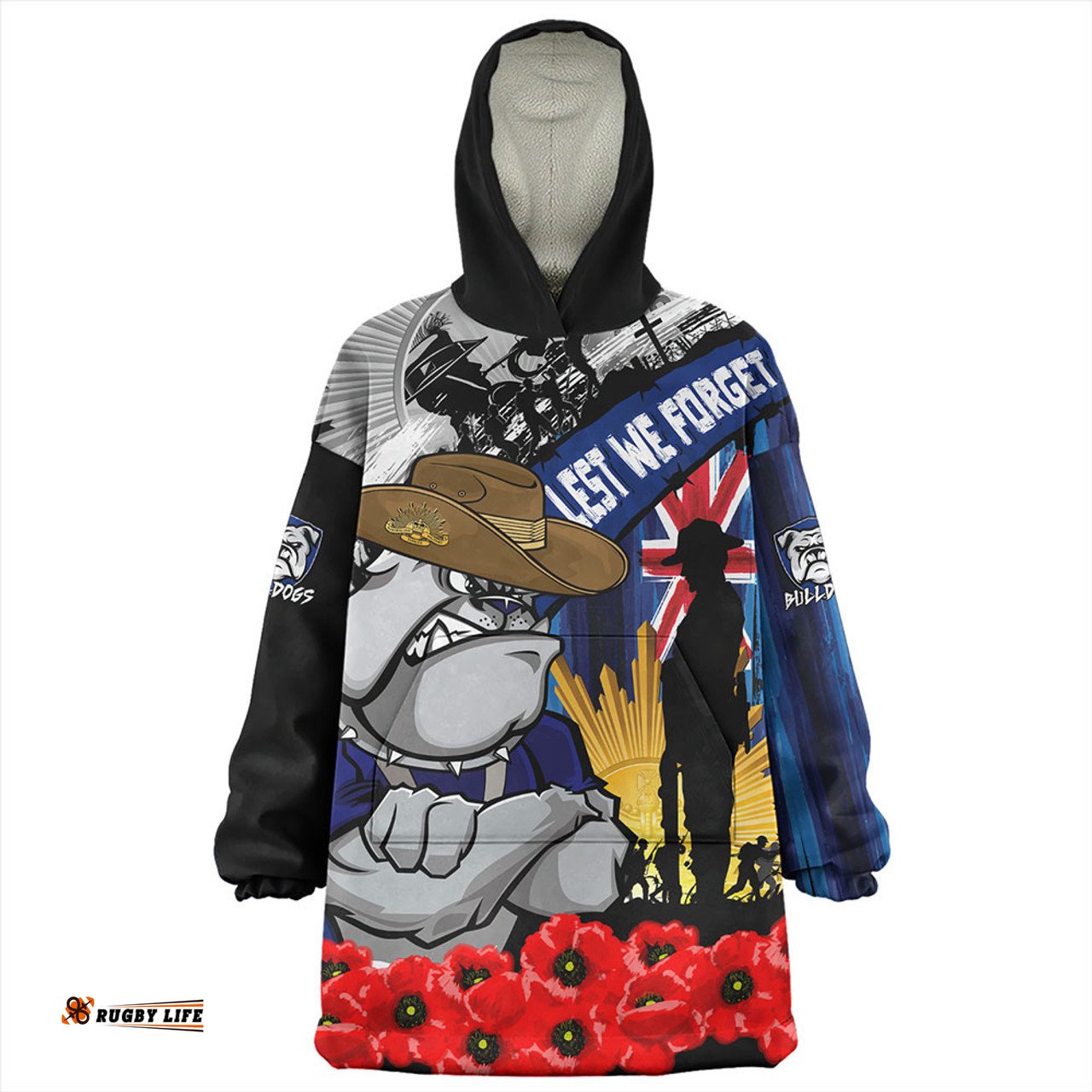 Canterbury Bankstown Bulldogs United In Spirit Anzac Day Tribute Wearable Blanket Hoodie Aussie Oodie