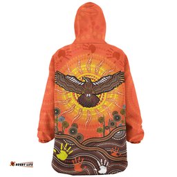 Australia Indigenous Flying Eagle With Aboriginal Dot Art Wearable Blanket Hoodie Aussie Oodie