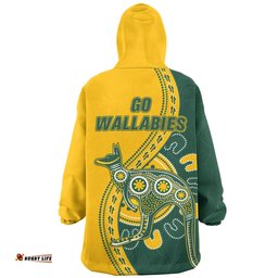 Australia Wallabies Custom Go Wallabies Aboriginal Inspired Jersey Yellow Wearable Blanket Hoodie Aussie Oodie