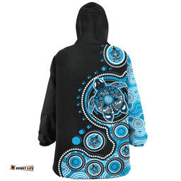 Australia Indigenous Turtle Aboriginal Dot Art Blue Wearable Blanket Hoodie Aussie Oodie