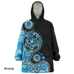 Australia Indigenous Turtle Aboriginal Dot Art Blue Wearable Blanket Hoodie Aussie Oodie