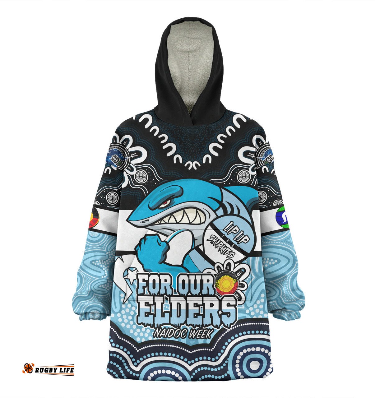Cronulla Sutherland Sharks Naidoc Week Custom Sharks For Our Elders Wearable Blanket Hoodie Aussie Oodie