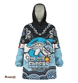 Cronulla Sutherland Sharks Naidoc Week Custom Sharks For Our Elders Wearable Blanket Hoodie Aussie Oodie