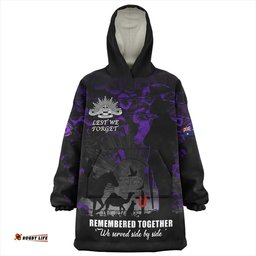 Australia Anzac Day Purple Poppy Tribute Remembered Together Wearable Blanket Hoodie Aussie Oodie