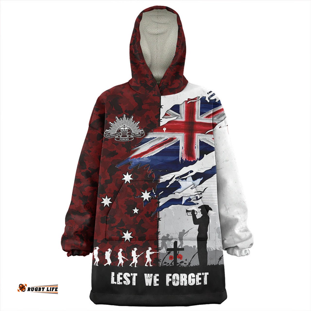Australia Remembrance Day Lest We Forget Australian Military Tribute Red Wearable Blanket Hoodie Aussie Oodie