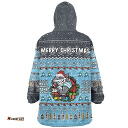 Cronulla Sutherland Sharks Christmas Custom Chrissie Spirit Wearable Blanket Hoodie Aussie Oodie