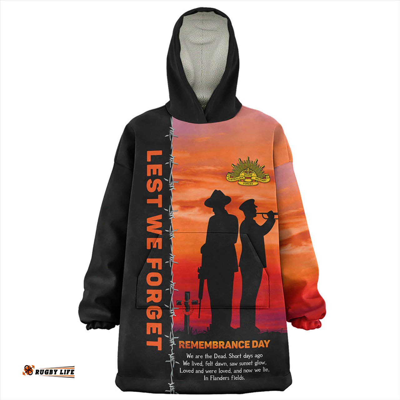 Australia Remembrance Day We Shall Not Forget We Will Remember Them Orange Wearable Blanket Hoodie Aussie Oodie