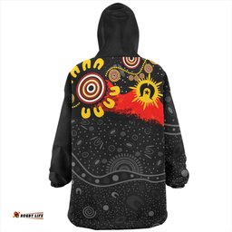 Australia Aboriginal Indigenous Dot Painting With Flag Wearable Blanket Hoodie Aussie Oodie