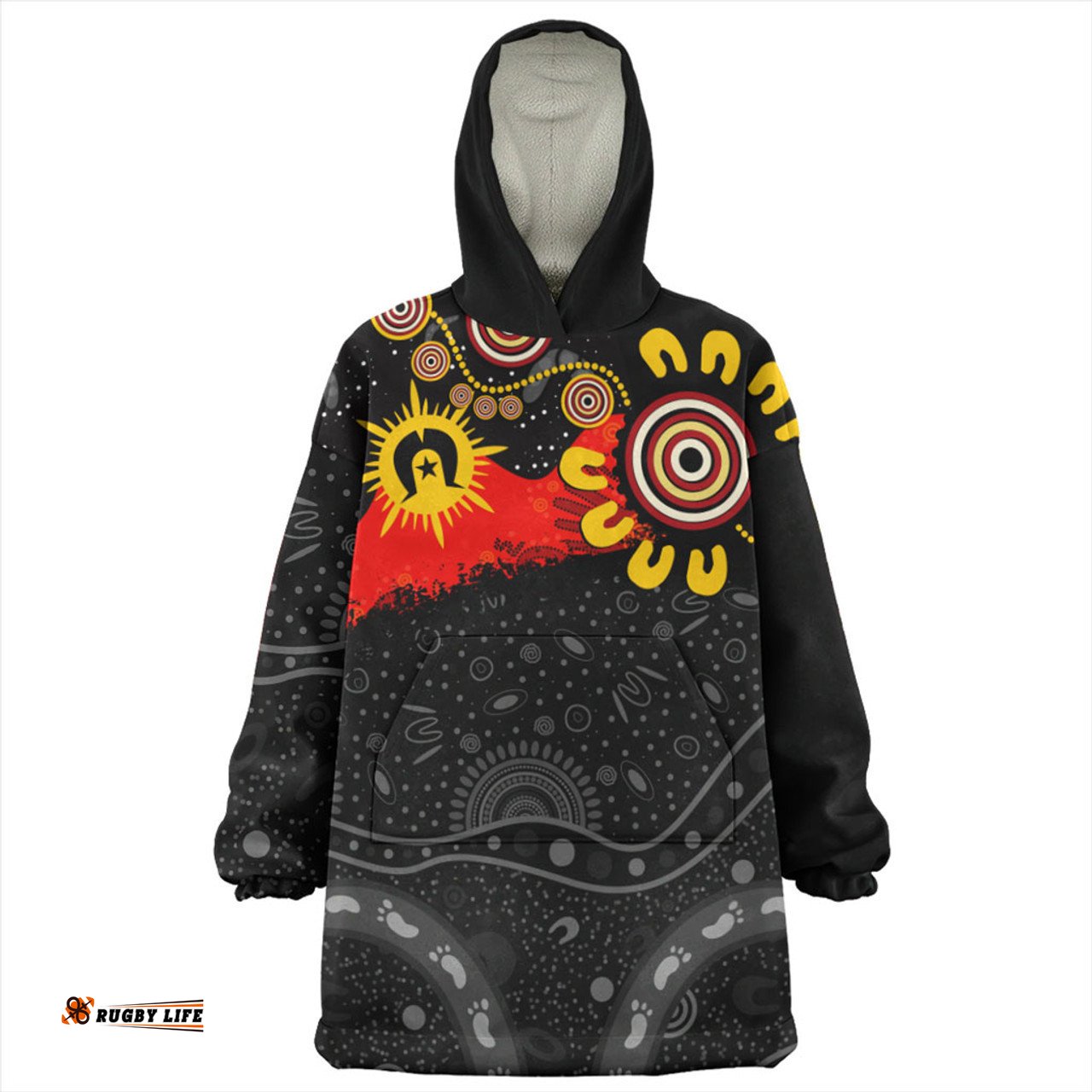 Australia Aboriginal Indigenous Dot Painting With Flag Wearable Blanket Hoodie Aussie Oodie