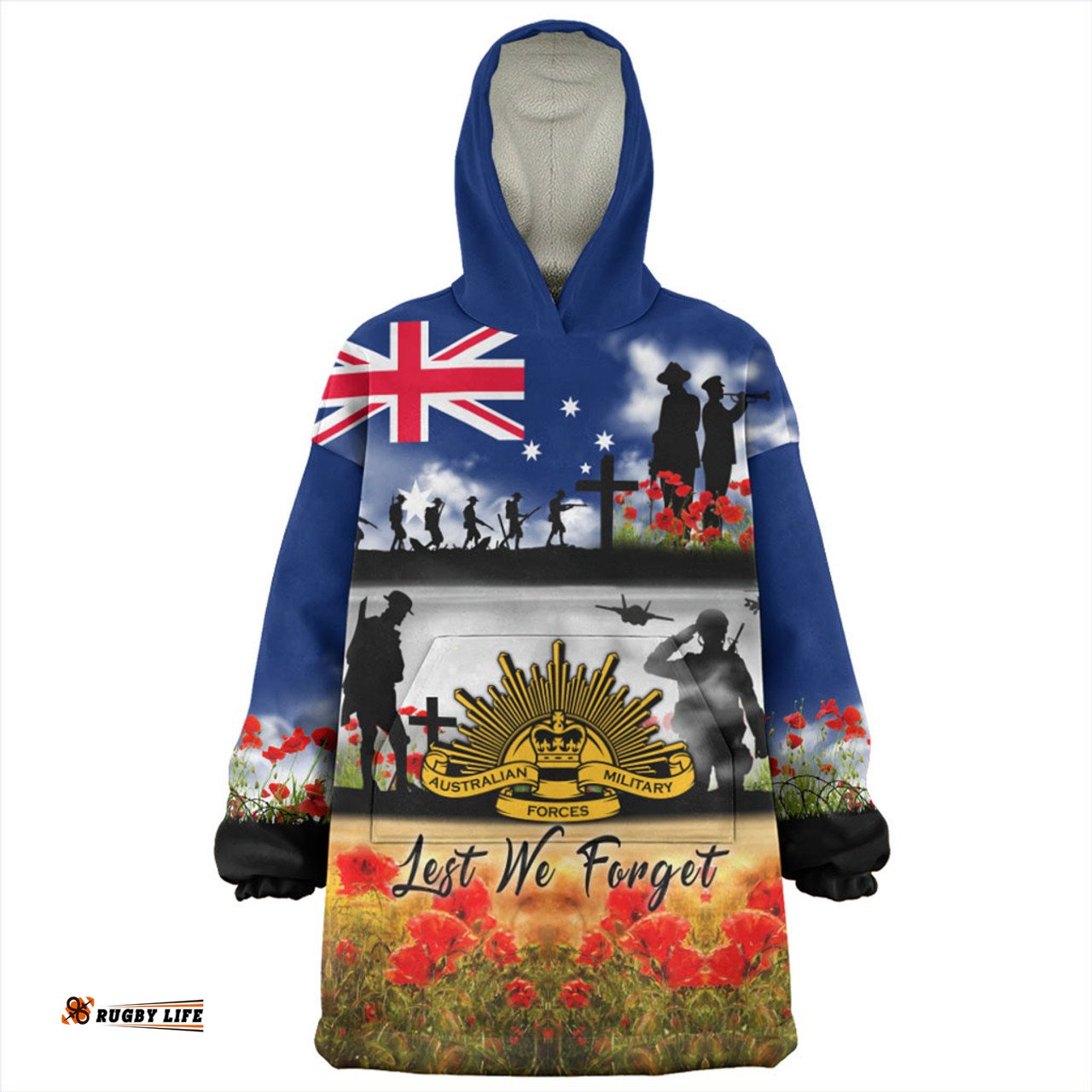 Australia Lest We Forget Poppies And Soldiers Army Style Wearable Blanket Hoodie Aussie Oodie
