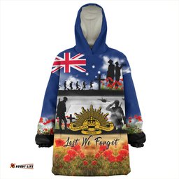 Australia Lest We Forget Poppies And Soldiers Army Style Wearable Blanket Hoodie Aussie Oodie