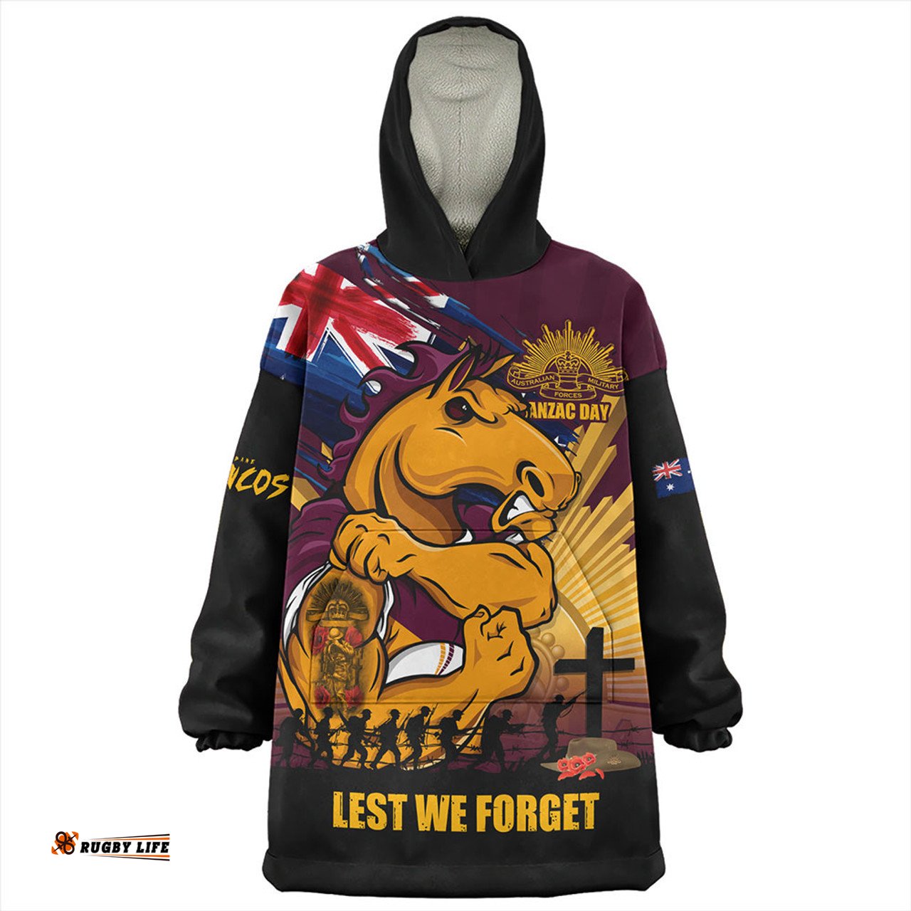 Brisbane Broncos Fearless ANZAC Defender Wearable Blanket Hoodie Aussie Oodie