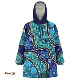 Australia Turtles Aboriginal Custom Dreamtime River And Turtles Dot Art Painting Wearable Blanket Hoodie Aussie Oodie