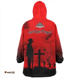 Australia Anzac Day Lest We Forget Red Poppy Wearable Blanket Hoodie Aussie Oodie