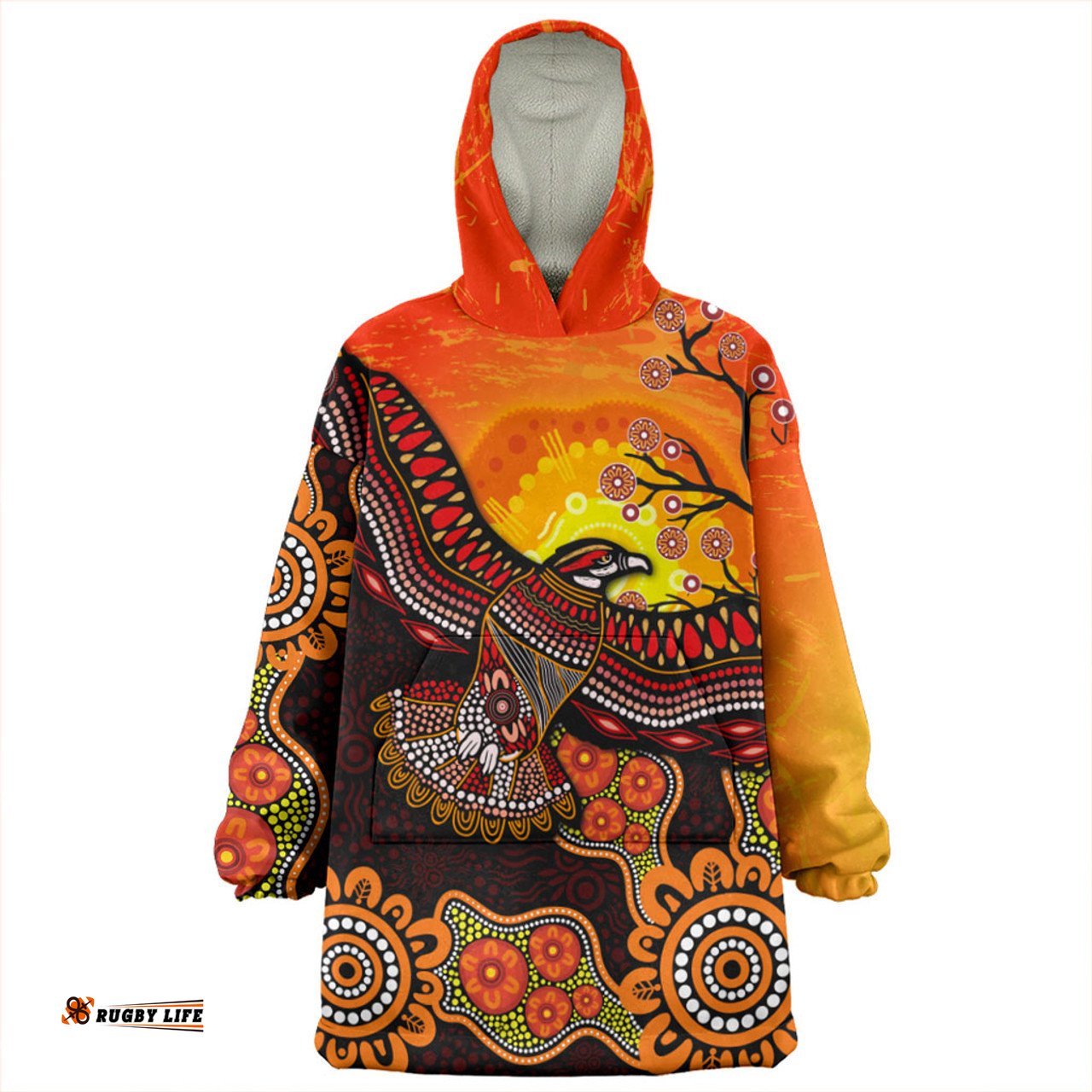 Australia Eagle Aboriginal Dot Painting Traditional Wearable Blanket Hoodie Aussie Oodie