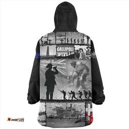 Australia Anzac Day Honoring Gallipoli Heroes Memorial Black Wearable Blanket Hoodie Aussie Oodie