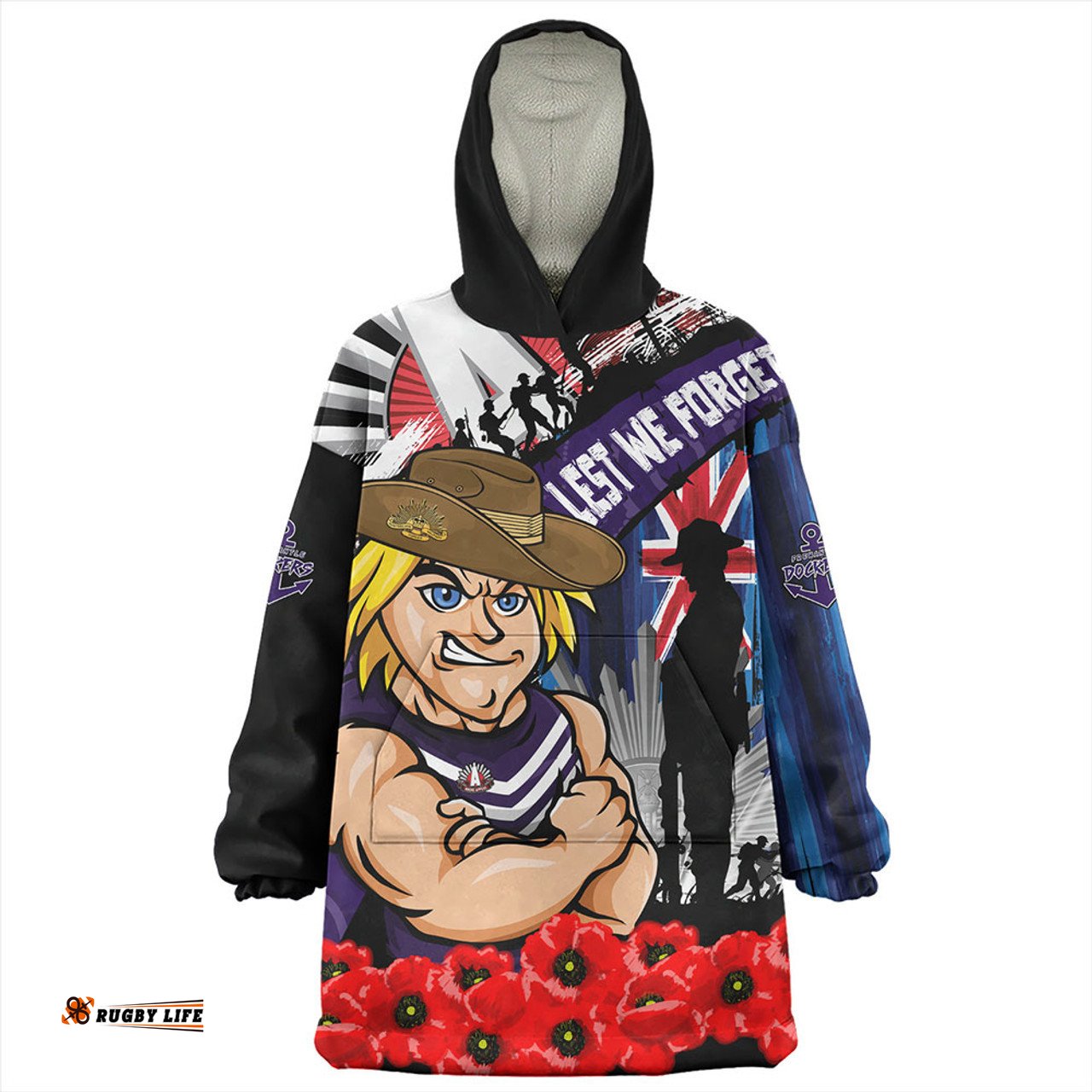Fremantle Anzac Day Honor United In Spirit Wearable Blanket Hoodie Aussie Oodie